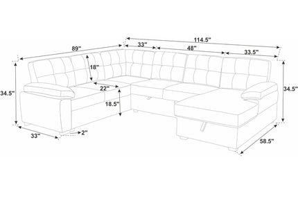 U Shape Sectional Sleeper Sofa With Pull Out Bed And Storage Chaise - Black