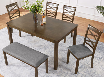 Elegant 6 Piece Dining Table Set With 4 Chairs And Bench