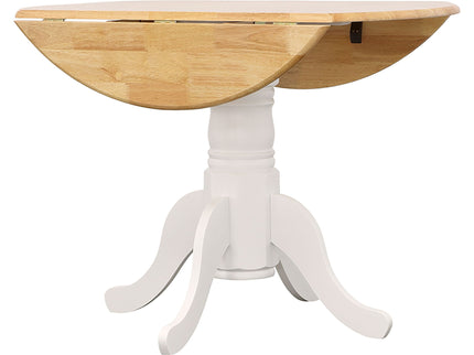 Round Dining Table With Drop Leaf Pedestal Base, Expandable Top - Natural