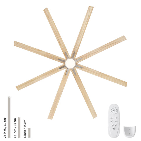 Oversized Large Ceiling Fan With Dimmable LED Light, 8 Blades, Remote Control