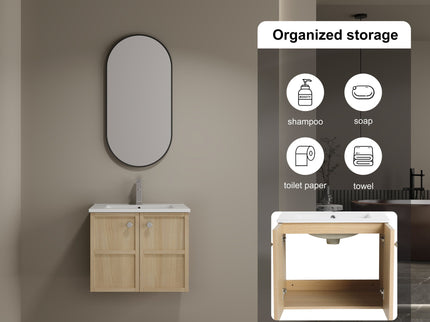 Wall Mounted Bathroom Vanity With Ceramic Sink And 2 Soft Closing Doors