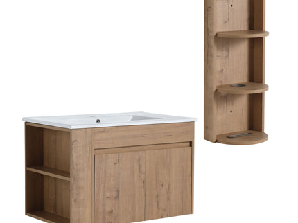 Modern Wall Mounted Bathroom Vanity With Sink And Storage Rack Soft Close Doors Plywood - Imitative Oak