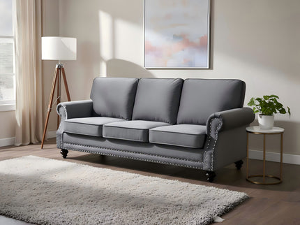 3 Seater Sofa With Nailhead Trim And Turned Legs For Living Room