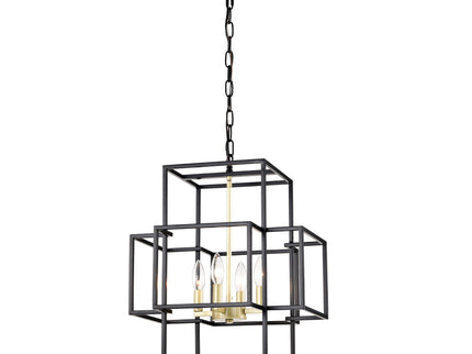 4 Light Metal Lantern Tiered Pendant Hanging Light Fixtures, Industrial Farmhouse Adjustable Height Chandeliers For Dining Room Hallway Foyer Entryway (E12 Bulbs Not Included)
