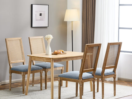 French Country Dining Chair With Rectangular Cane Backrest And Smooth Upholstered Seating