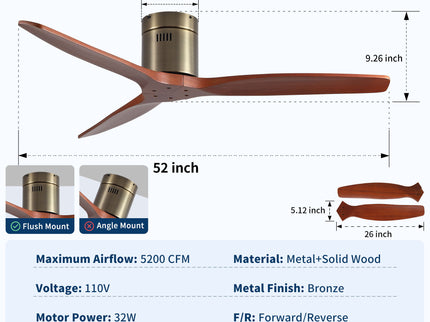 Low Profile Flush Mount Ceiling Fan Without Light