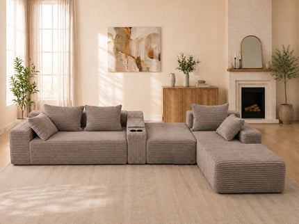 U-Shaped Modular Sofa With Cup Holders And Storage For Living Rooms - Coffee