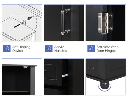 Tall Freestanding Bathroom Storage Cabinet With 2 Drawers And Adjustable Shelf