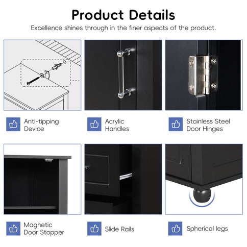Tall Freestanding Bathroom Storage Cabinet With 2 Drawers And Adjustable Shelf