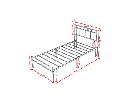 Bed Frame With Storage Headboard With USB C, Type C And LED Light