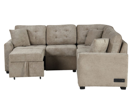 L-Shape Sofa Bed Pull-Out Sleeper Sofa With Wheels, USB Ports, Power Sockets For Living Room