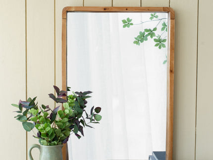 Rectangle Wood Mirror, Farmhouse Wall Decor For Living Room Bedroom Entryway - Brown