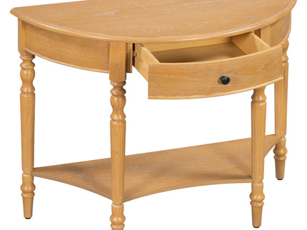 Half Moon Console Table With Drawer & Shelf
