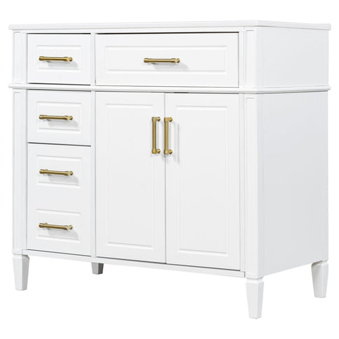 Bathroom Vanity With Sink, 4 Drawers (1 Flip Drawer), 2 Doors & Adjustable Shelf - White