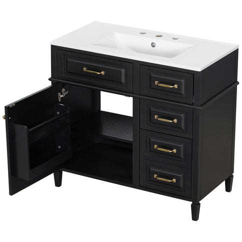 Modern Bathroom Vanity With Sink Top, Flip Drawer Design