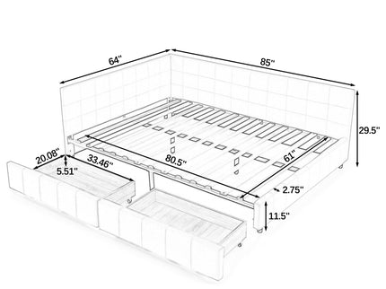 Upholstered Bed Frame With Tufted Backrest And Armrests