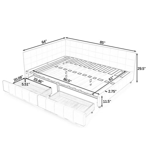 Storage Upholstered Tufted Bed Frame With Backrest And Armrests