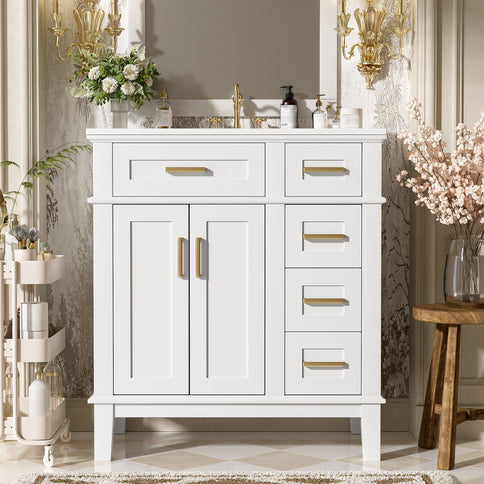 Modern Bathroom Vanity With Sink, Storage Cabinet, Soft Close Doors, Deep & Standard Drawers