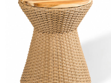 Stool With Lid, Wicker Accent Table, Indoor Outdoor Side Table - Brown White