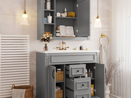 Bathroom Vanity With Top Sink, Mirror Cabinet, 2 Soft Closing Doors & 2 Drawers