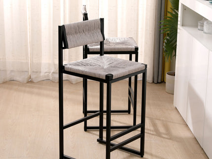 Bar Stools Paper Rope Weave Dining Chairs With Back Hand Weave Stools For Kichen Island, Bar & Counter (Set of 2)