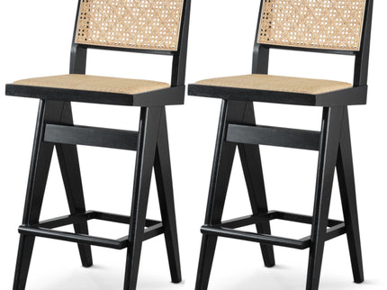Keira - Bar Stool (Set of 2) - Black / Rattan