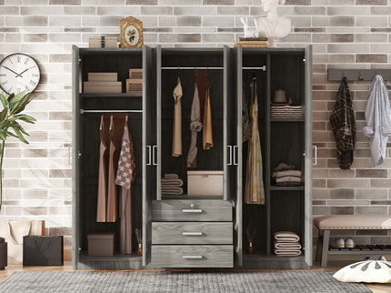 6 Doors Wardrobe Storage For Bedroom, With Big Drawers