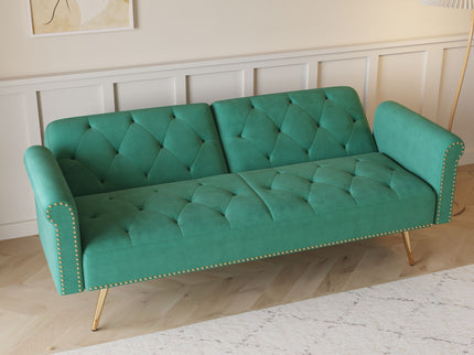 Luxurious Sofa Bed With Nail Head Trim And Matching Pillow