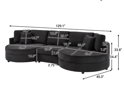 Modern 3 Seater Upholstered Sofa With Curved Design