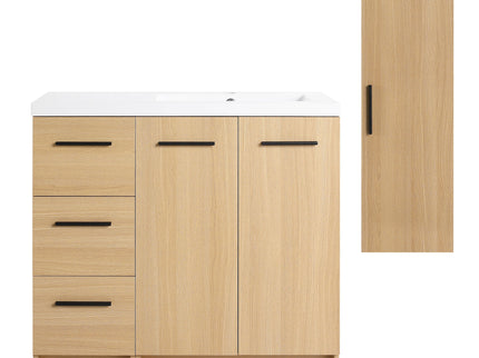 Freestanding Bathroom Vanity Set With Tall Linen Cabinet, 3 Drawers And Large Storage, Single Sink