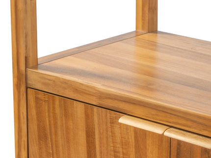 Tall Storage Bookcase Cabinet With 2 Open Shelves & Double Doors, Freestanding Shelving Unit - Natural