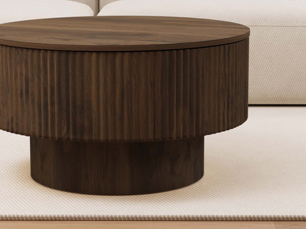 Modern Circular Coffee Table With Stripe Design And Storage Space