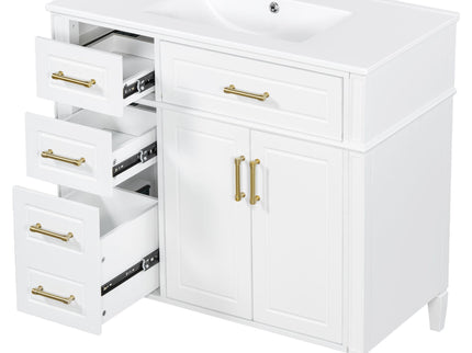 Bathroom Vanity With Sink, 4 Drawers, 2 Doors