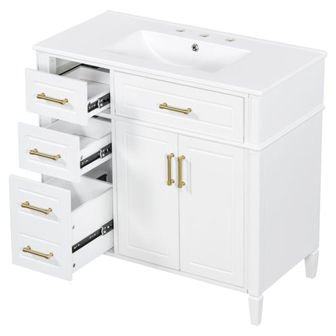 Bathroom Vanity With Sink, 4 Drawers, 2 Doors