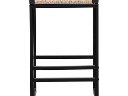 Boho Style Backless Bar Stools (Set of 2) With Paper Rope Woven Seat & Metal Frame For Kitchen Counter