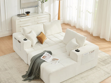 L - Shaped Sectional Sofa With Cup Holders & Side Pockets