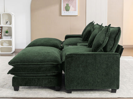 Sectional Sofa Upholstered Sofa With Two Removable Ottoman, Two USB Ports, Two Cup Holders And Large Storage Box For Living Room