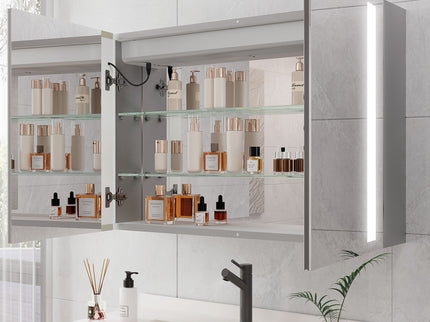 LED Medicine Cabinet With Mirror, Double Door With Defogger, Dimmer, Surface Mount