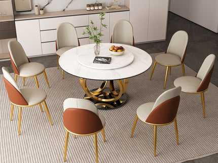 Round Dining Table With 360° Smooth Lazy Susan For Dining Room - Gold / Black / White