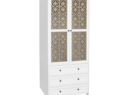 Hollow Pattern 2 Door 3 Drawer Wardrobe, The Collision Of Wood Color, Suitable For Bedrooms And Dressing Rooms - White