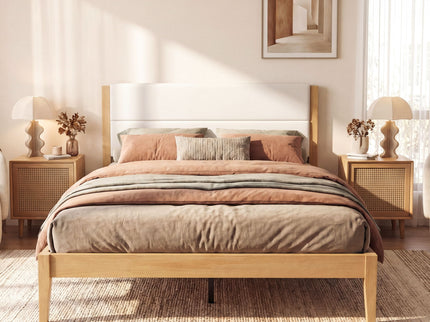 Platform Bed Frame With Upholstered Headboard, Slat Support
