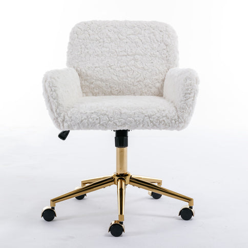 Office Chair, Artificial Rabbit Hair Home Office Chair With Metal Base, Adjustable Desk Chair Swivel Office Chair, Vanity Chair