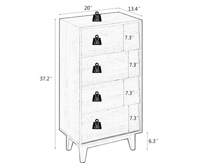 Vintage Style 4 Drawer Double Dresser With Bevel Design - Brown