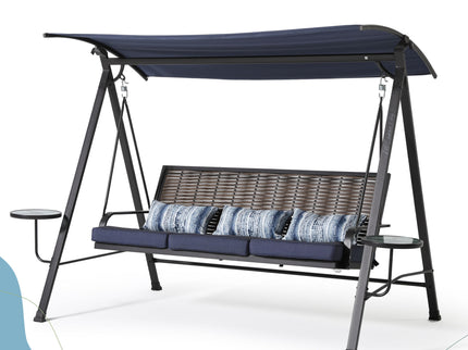 Steel 3 Seater Swing Porch Swing With Canopy - Blue
