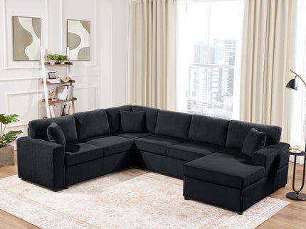 Oversized Sectional U-Shaped Sofa With Chaise Lounge And Three Soft Throw Pillows