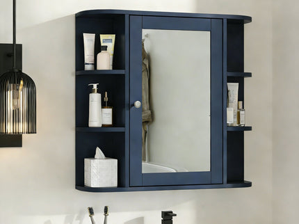 Bathroom Wall Storage Cabinet With Mirror And Adjustable Shelf, 6 Open Shelves