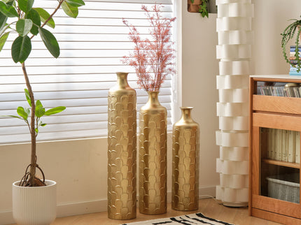 Floor Metal Vases Decorated White Metal Vases (Set of 3) Gorgeous Home Decoration Large Glazed Metal Vases - Golden