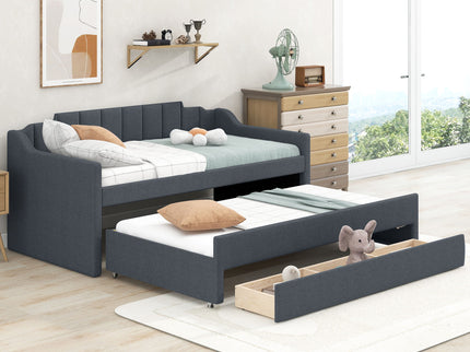 Upholstered Simple Design Daybed With Trundle And 3 Drawers