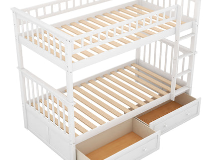 Twin Over Twin Bunk Bed With Drawers, Convertible Beds