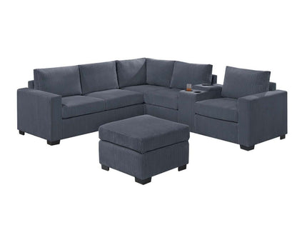Contemporary L-Shaped Sectional Set With USB Console & Ottoman